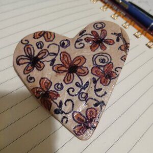 HANDMADE & HAND PAINTED  POLYMER HEART PIN